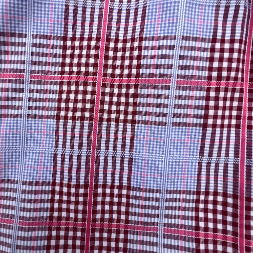 Peter Millar Mens XL Button Down Shirt 100% Cotton Plaid Blue Burgundy Pink - Picture 8 of 8
